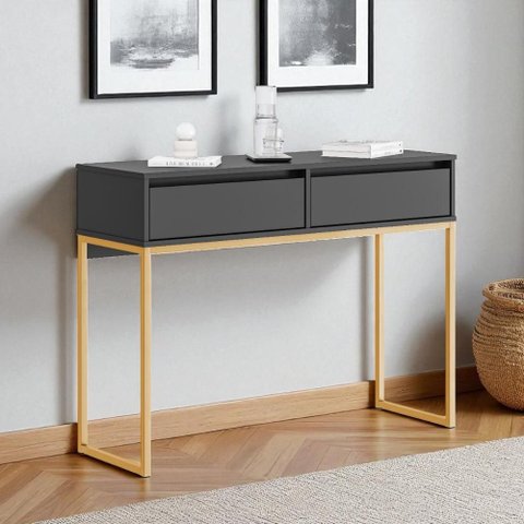 Buffet Luce Retro Madeira 2 Gavetas Estilo Industrial - Preto Dourado