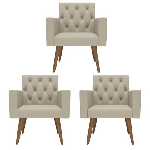 Design Exclusivo na Sala de Espera: Kit 3 Poltronas Capitonê Bege