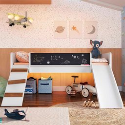 Cama Playground com Escorrega e Rampa Branco Lumi Completa Móveis - 1