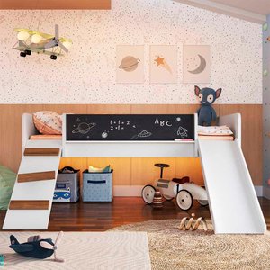 Cama Playground com Escorrega e Rampa Branco Lumi Completa Móveis