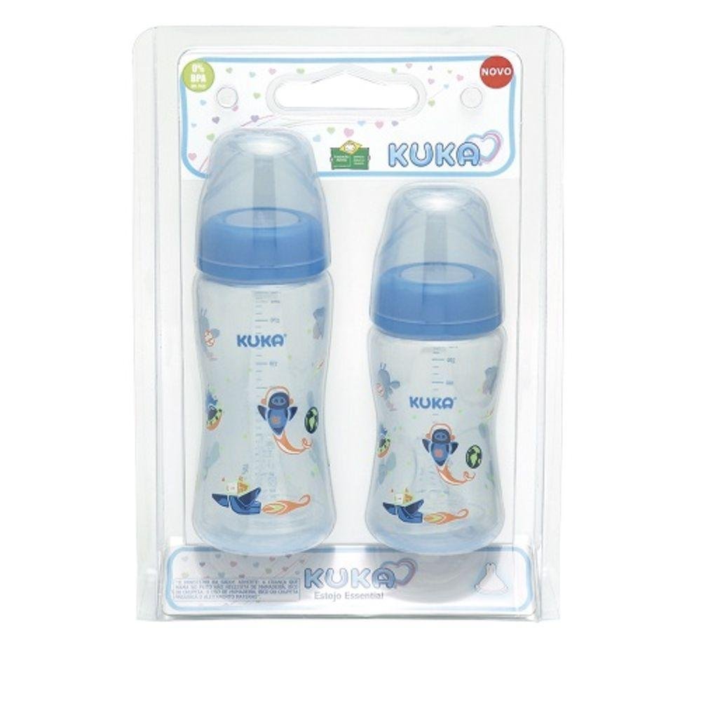 Kit 02 Mamadeiras Kuka Essencial Bico Universal Antivazamento 330ml e 240ml Azul - 3