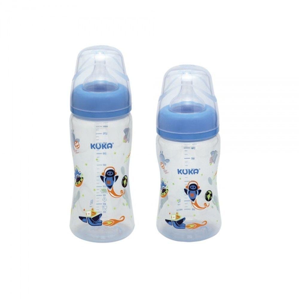 Kit 02 Mamadeiras Kuka Essencial Bico Universal Antivazamento 330ml e 240ml Azul - 1