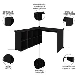 Conjunto Escritório Home Office 4 Peças Nil A06 Preto - Mpozenato - 2