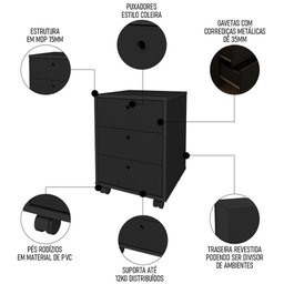 Conjunto Escritório Home Office 4 Peças Nil A06 Preto - Mpozenato - 3