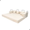 Ver imagem 2 de Sofá Bouclé Bege 3 Lugares Moderno Claro Elegante Sala Minimalista Moderno Organico Industrial