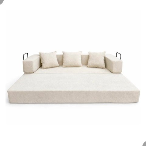 Sofá Bouclé Bege 3 Lugares Moderno Claro Elegante Sala Minimalista Moderno Organico Industrial