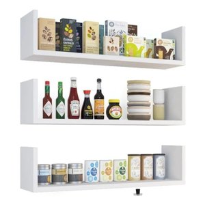 Jogo 3 Prateleiras U Branco Mdf 1000x200mm com Suporte