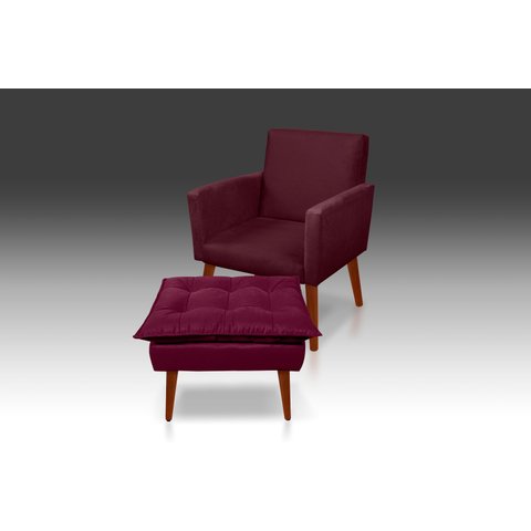 Kit Poltrona Nina com Puff Opala Suede Bordô - Pandora Decor - Casa da Poltrona