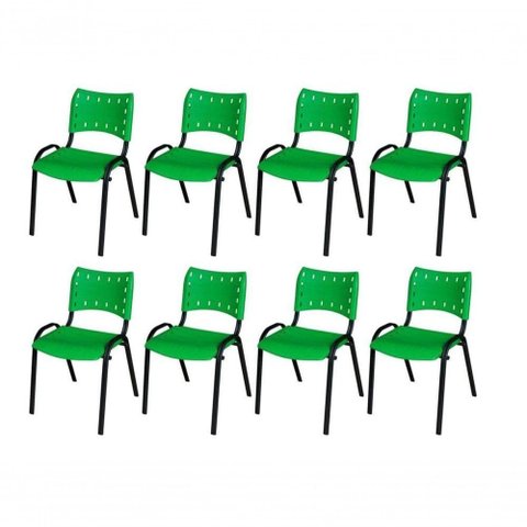 Cadeira Iso Base Preto Igreja, Escola, Escritório - Verde - Kit 8 Peças