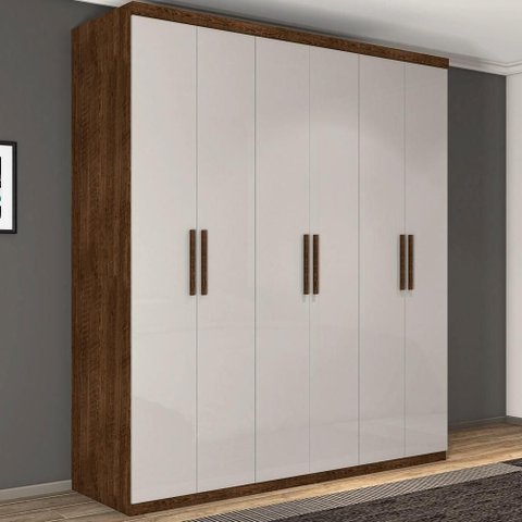 Guarda Roupa Casal Elisa 6 Portas de Bater 3 Gavetas MDP MDF Malbec Off White Framar