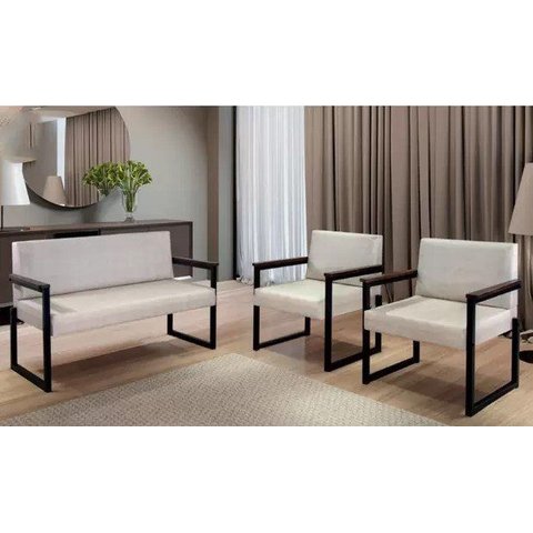 Conj Niterói 1 Sofá e 2 Poltronas Tecido Walterblock Havana Cinza