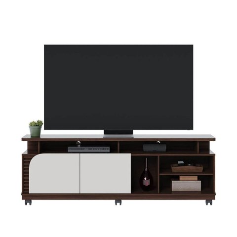 Rack para Tv até 75 Polegadas Jurerê 2 Portas Ripado Nogueira Real/off White Matte - Colibri