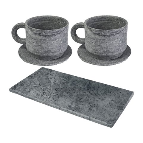 Kit 2 Xícaras de Café com Pires Pedra Sabão Servir Decorar Industria São Jose 2261X2e1177INDSJ