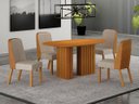 Ver imagem 1 de Conjunto Jantar 4 Cadeiras Maciça 1,35x90 Iza - Arbo Design - Cinamomo Linho Palha