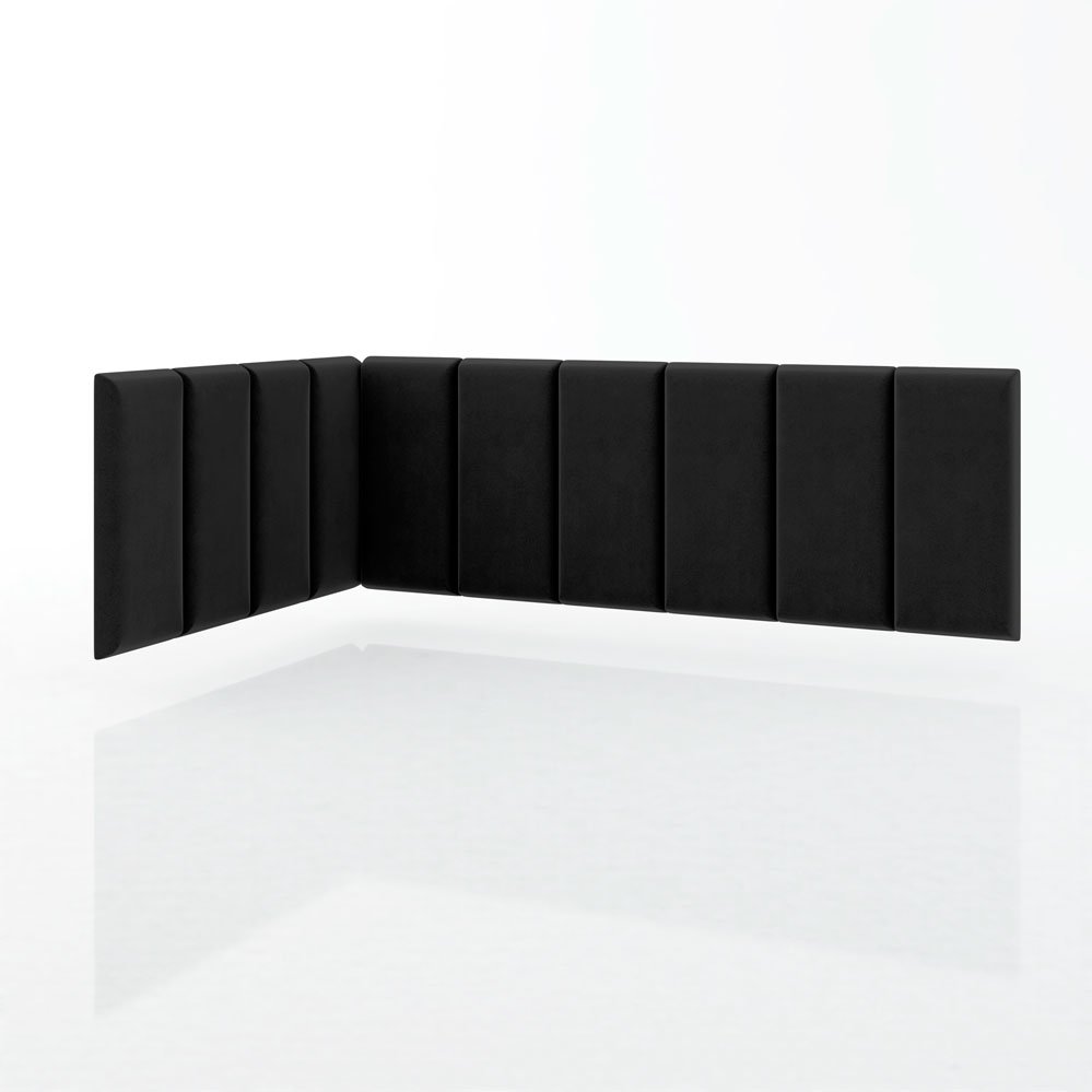 Conjunto Cabeceira Painel Estofada Cama de Solteiro - Corino Preto - 3