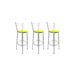Kit 3 Banqueta Alta Prata Cozinha Gourmet Americana Balcão:amarelo