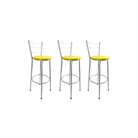 Kit 3 Banqueta Alta Prata Cozinha Gourmet Americana Balcão:amarelo