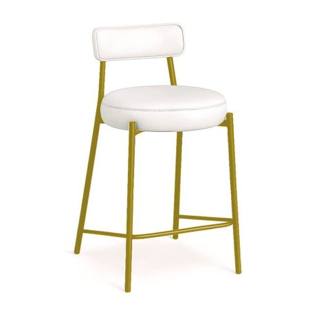 Banqueta Cozinha Média com Encosto Industrial Dourado Londres Pu Branco D03 - D'rossi