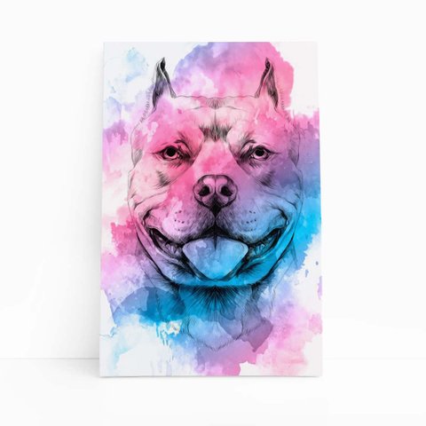 Quadro Cachorro Pitbull Aquarela Tinta Canvas 30x40cm