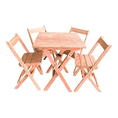 Conjunto Mesa Dobrável 60x60cm com 4 Cadeiras em Madeira Maciça - Cru - Bege
