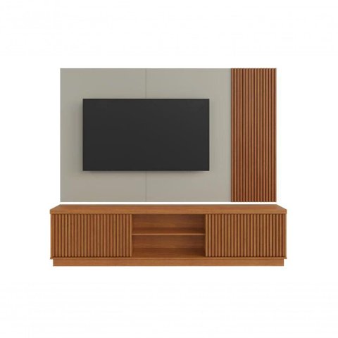 Painel com Rack Home Arezzo TV 75" 220cm MDF-MDP 2 Portas Off White Mavaular