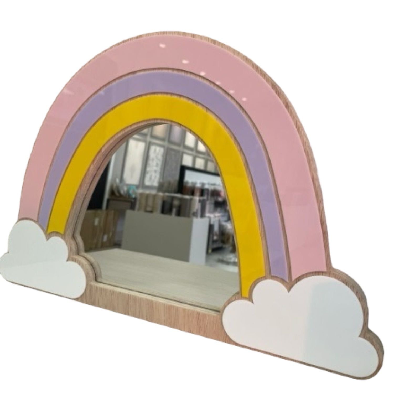 Espelho Decorativo Infantil Quarto Criança Menina Arco Iris Maquiagem Madeira Acrílico - 4