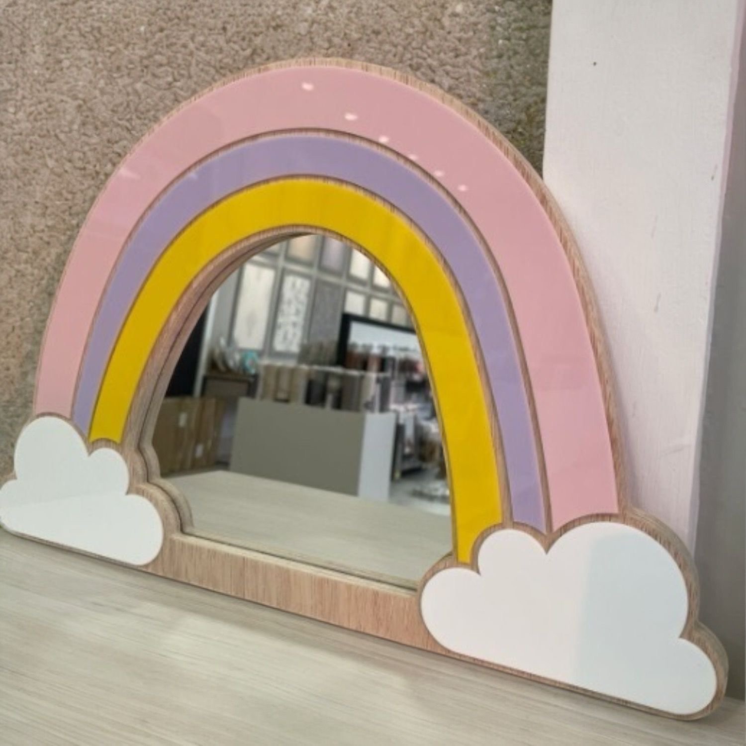 Espelho Decorativo Infantil Quarto Criança Menina Arco Iris Maquiagem Madeira Acrílico - 2