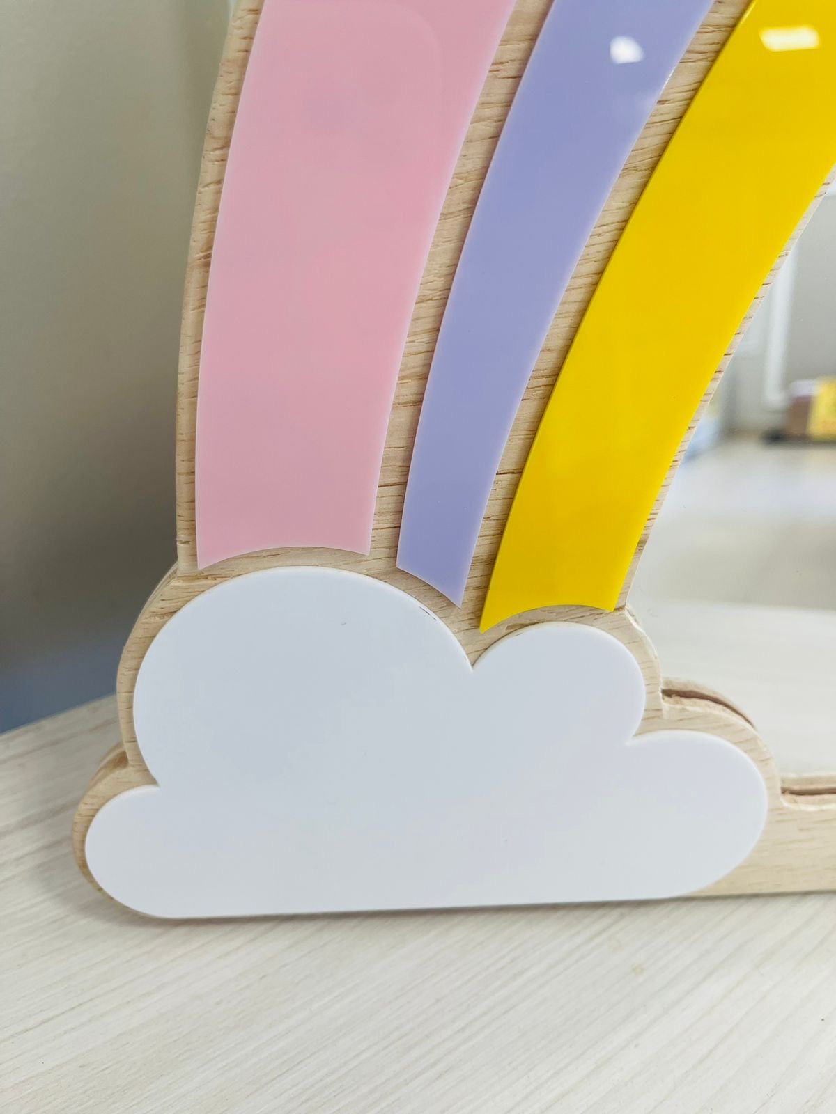 Espelho Decorativo Infantil Quarto Criança Menina Arco Iris Maquiagem Madeira Acrílico - 5