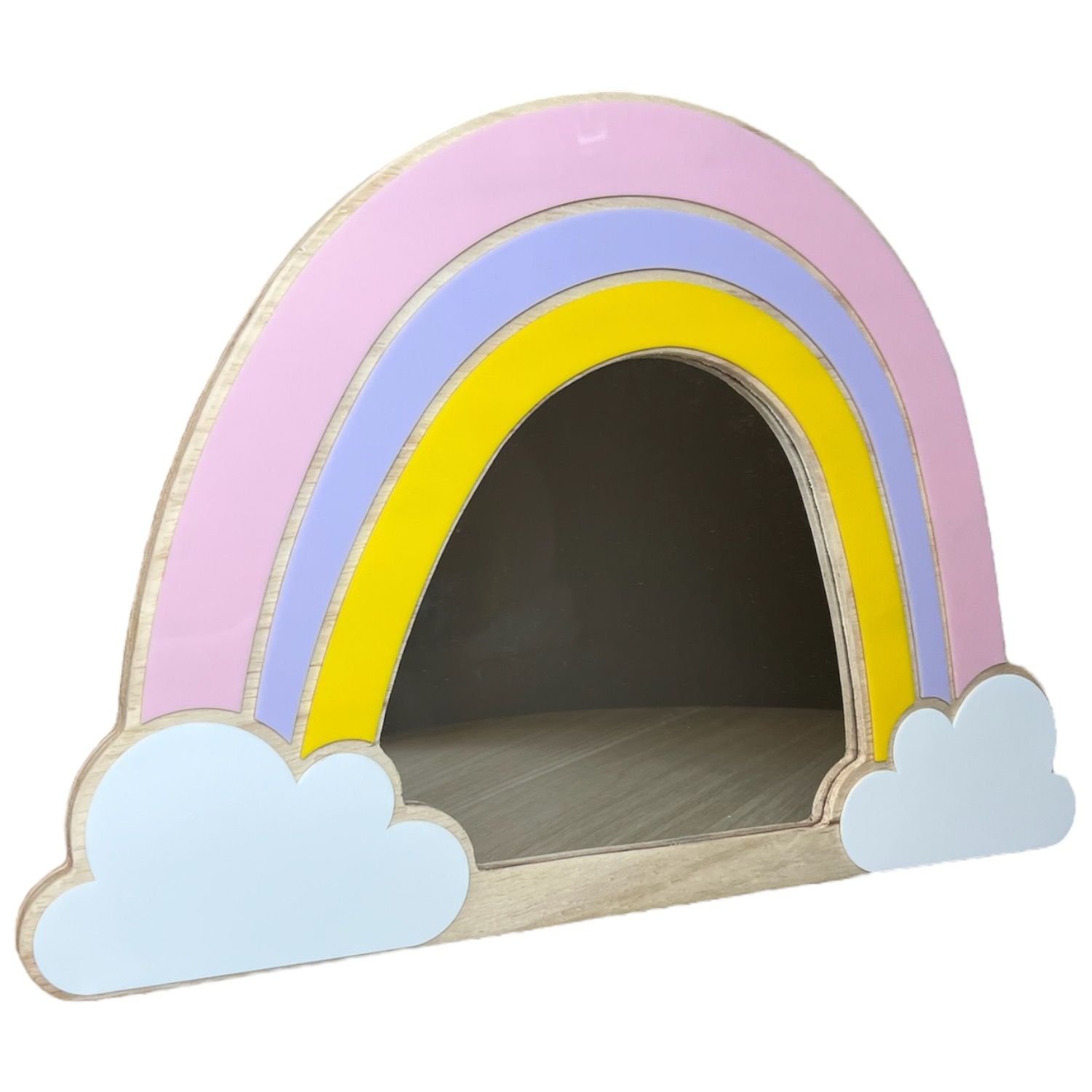 Espelho Decorativo Infantil Quarto Criança Menina Arco Iris Maquiagem Madeira Acrílico