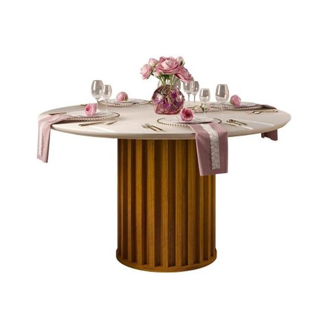 Mesa P/ Cozinha Viena C/ Tampo Madeirado C/ Vidro 136cm Freijó/off White - Dj Móveis