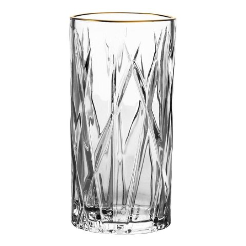 Jogo de 6 Copos Altos Forest em Cristal Ecológico com Borda Dourada 390 Ml - L'hermitage