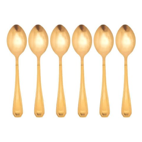 Jogo 6 Colheres Dourada de Mesa Sopa Jantar Victoria Gold Inox Fratelli