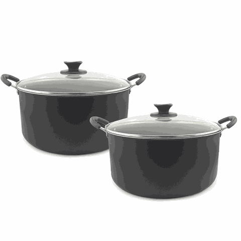 Kit 2 Caçarolas Tamanho Grande Familia Dona Chefa Anti Aderente Tampa de Vidro 24cm 28cm