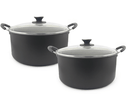 Ver imagem 1 de Kit 2 Caçarolas Tamanho Grande Familia Dona Chefa Anti Aderente Tampa de Vidro 24cm 28cm