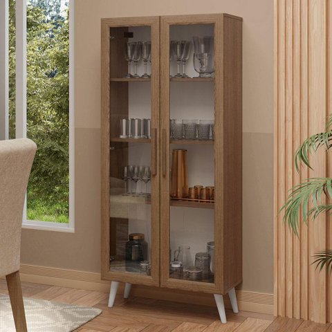Cristaleira 70 Cm 2 Portas de Vidro com Pés Cônicos Rustic/branco Madesa Rustic/branco