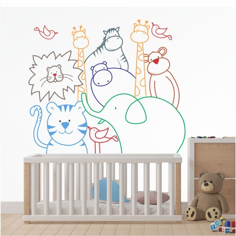 Adesivo de Parede Infantil Safari Baby em Linhas