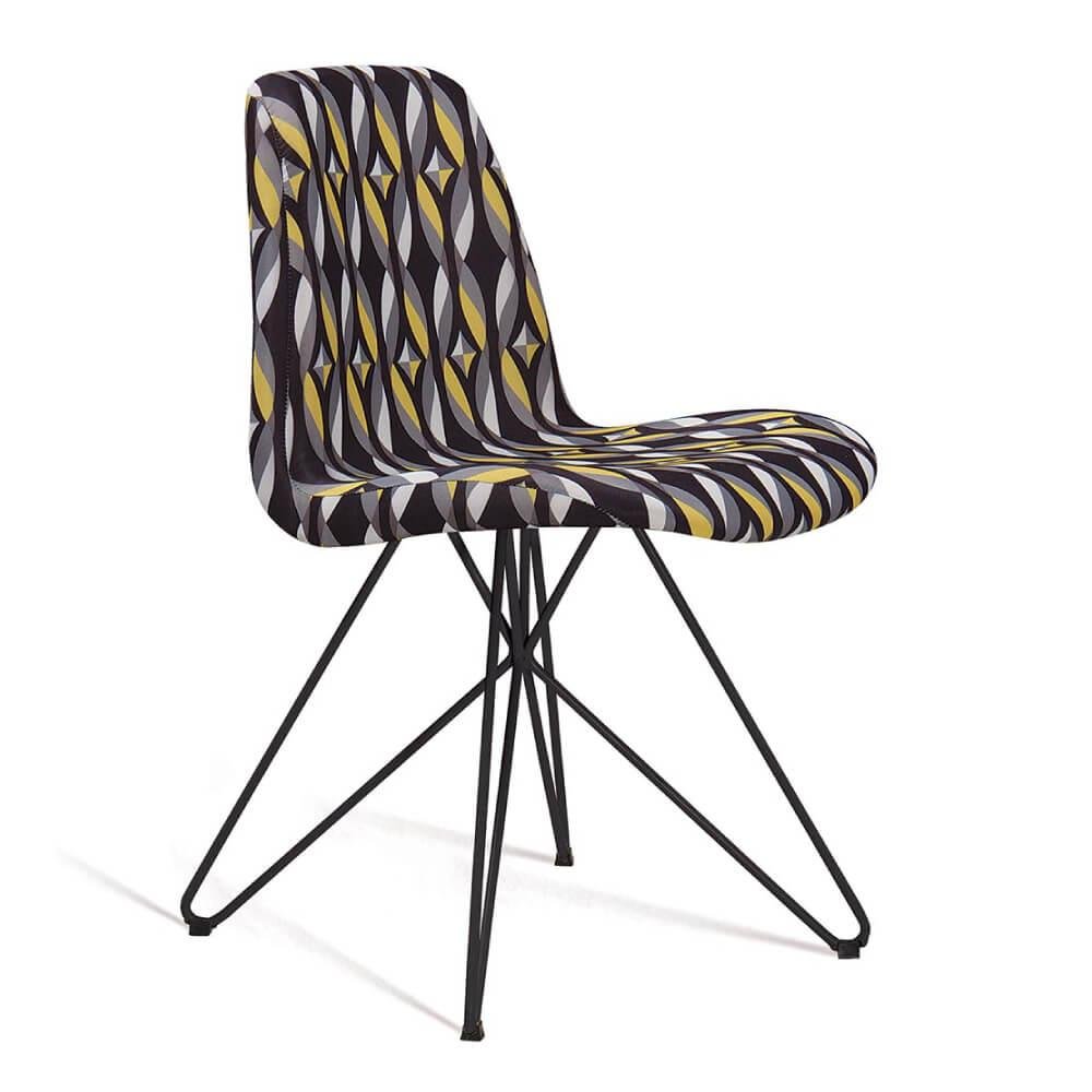 Cadeira Estofada Eames com Pés de Aço - Colorido Preto - 1