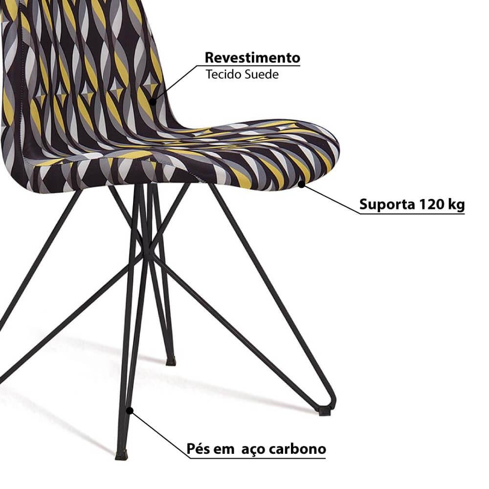 Cadeira Estofada Eames com Pés de Aço - Colorido Preto - 3