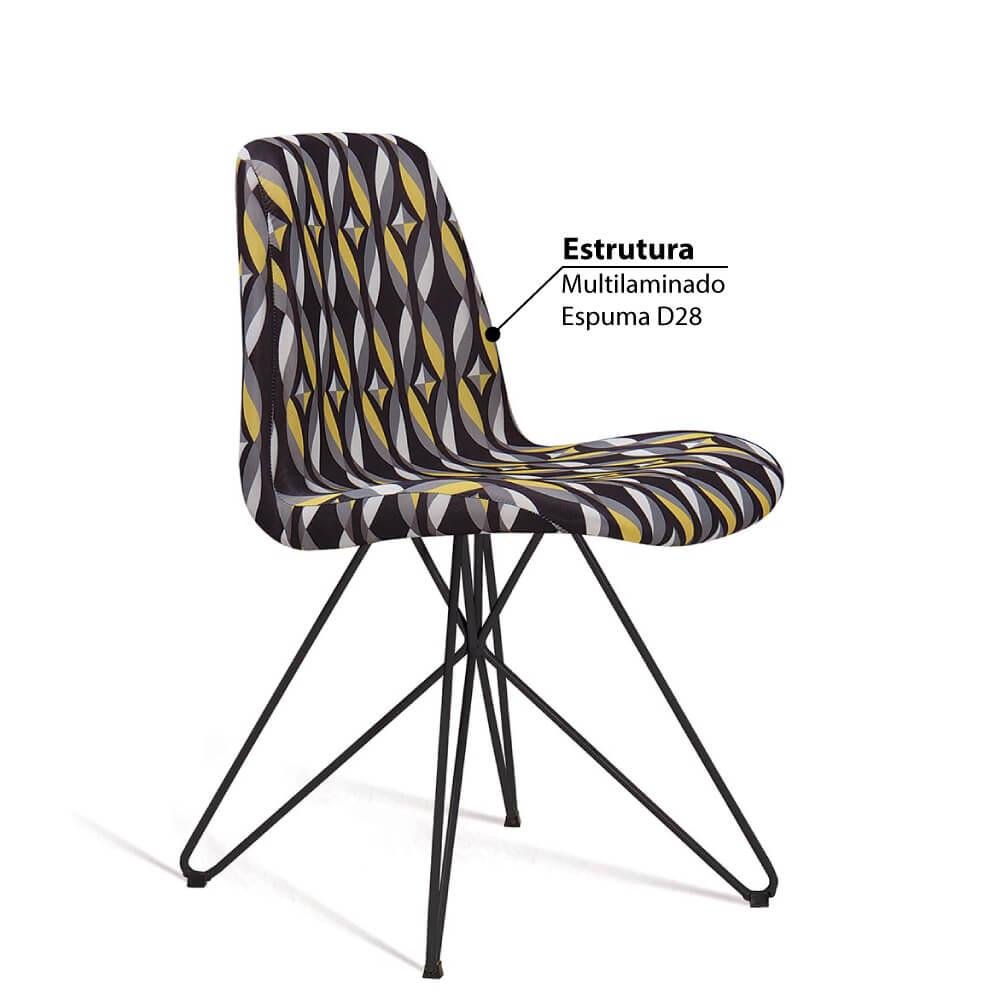 Cadeira Estofada Eames com Pés de Aço - Colorido Preto - 2