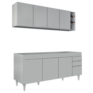 Armário de Cozinha Nevada e Balcão para Pia 180cm Dallas Cinza Claro - Lumil