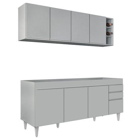 Armário de Cozinha Nevada e Balcão para Pia 180cm Dallas Cinza Claro - Lumil