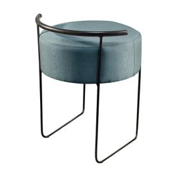 Puff Redondo Ivar em Linho e Base Metal Preto Agarb Decor:linho Azul - 2