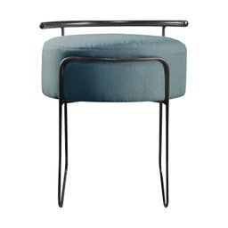 Puff Redondo Ivar em Linho e Base Metal Preto Agarb Decor:linho Azul - 3