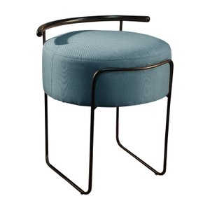 Puff Redondo Ivar em Linho e Base Metal Preto Agarb Decor:linho Azul