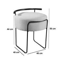 Puff Redondo Ivar em Linho e Base Metal Preto Agarb Decor:linho Azul - 4