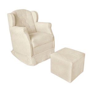 Poltrona Amamentação com Balanço e Puff Luxo Suede Manuela:Bege