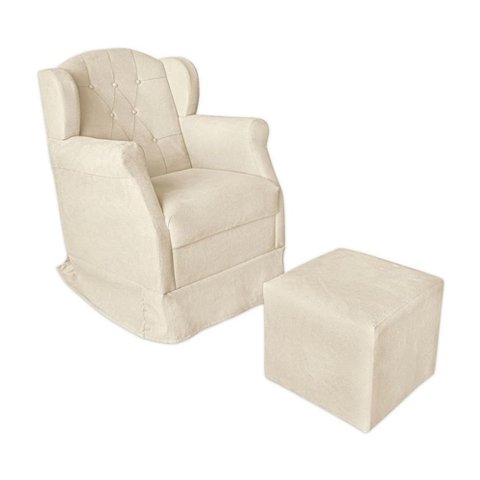 Poltrona Amamentação com Balanço e Puff Luxo Suede Manuela:Bege