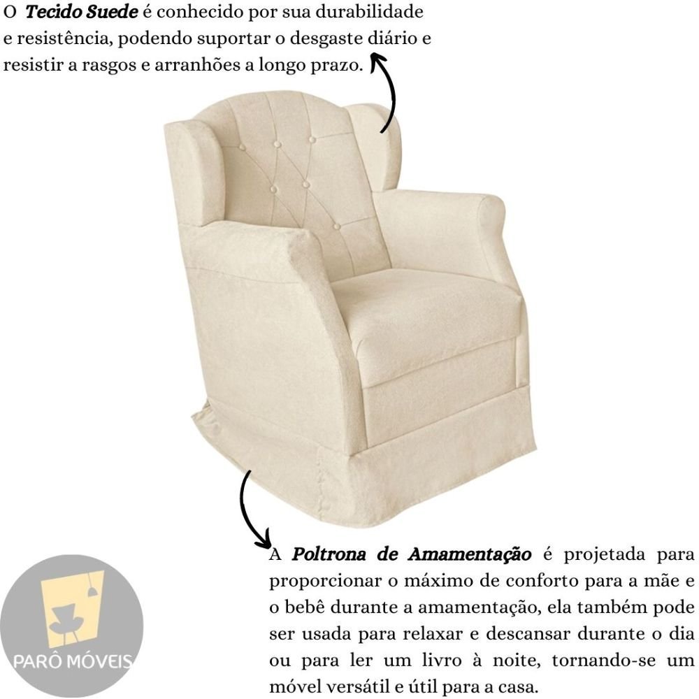 Poltrona Amamentação com Balanço e Puff Luxo Suede Manuela:Bege - 5