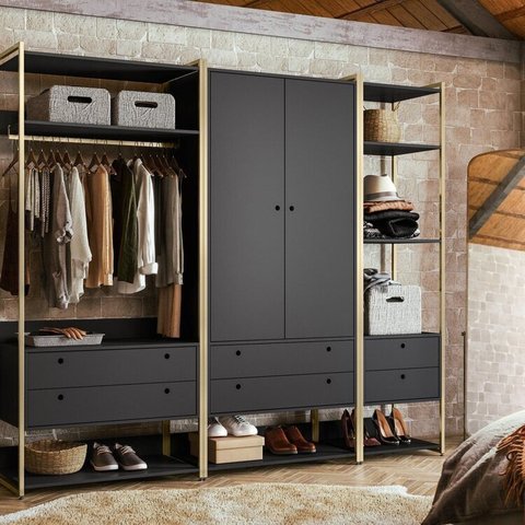 Guarda-Roupa Closet Casal com Cabideiros 2 Portas 6 Gavetas 232cm Preto