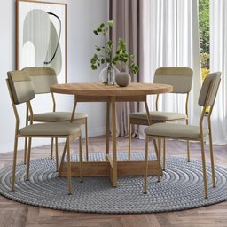 Conjunto Sala de Jantar 4 Cadeiras Belgravia Carraro Carvalho Dourado - 1